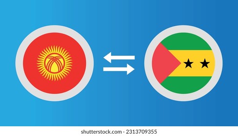 round icons with Kyrgyzstan and Sao Tome and Principe flag exchange rate concept graphic element Illustration template design

