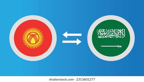 round icons with Kyrgyzstan and Saudi Arabia flag exchange rate concept graphic element Illustration template design
