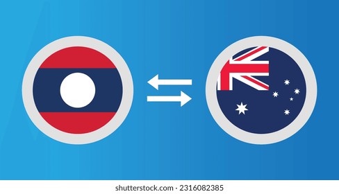 round icons with Laos and Australia flag exchange rate concept graphic element Illustration template design
