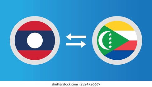 round icons with Laos and Comoros flag exchange rate concept graphic element Illustration template design
