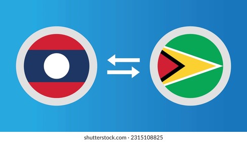 round icons with Laos and Guyana flag exchange rate concept graphic element Illustration template design
