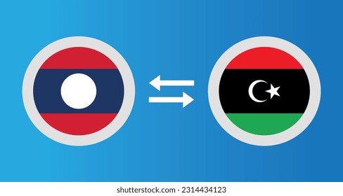round icons with Laos and Libya flag exchange rate concept graphic element Illustration template design
