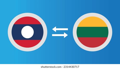 round icons with Laos and Lithuania flag exchange rate concept graphic element Illustration template design
