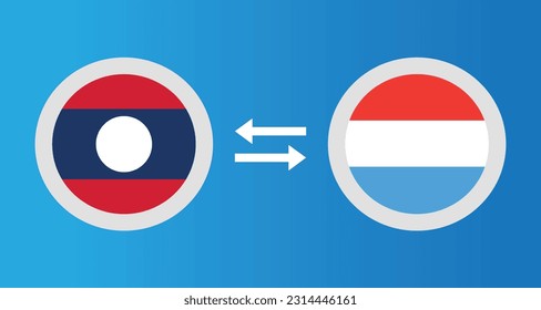 round icons with Laos and Luxembourg flag exchange rate concept graphic element Illustration template design
