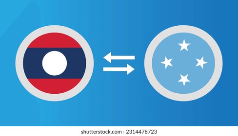 round icons with Laos and Micronesia flag exchange rate concept graphic element Illustration template design
