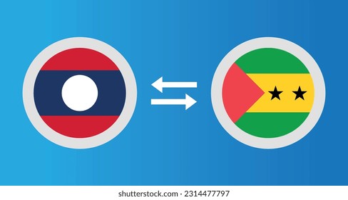 round icons with Laos and Sao Tome and Principe flag exchange rate concept graphic element Illustration template design
