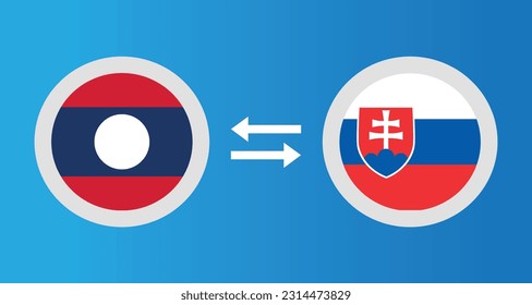 round icons with Laos and Slovakia flag exchange rate concept graphic element Illustration template design
