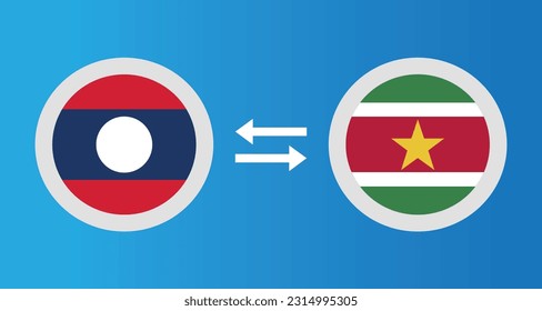 round icons with Laos and Suriname flag exchange rate concept graphic element Illustration template design
