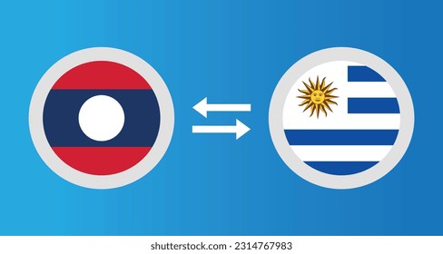 round icons with Laos and Uruguay flag exchange rate concept graphic element Illustration template design

