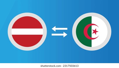 round icons with Latvia and Algeria flag exchange rate concept graphic element Illustration template design
