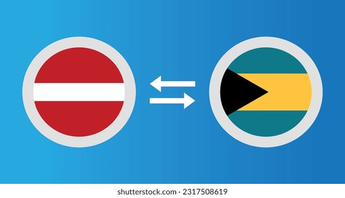 round icons with Latvia and Bahamas flag exchange rate concept graphic element Illustration template design

