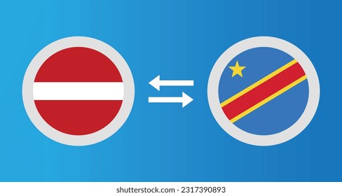 round icons with Latvia and Democratic Congo flag exchange rate concept graphic element Illustration template design
