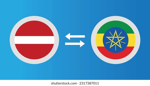 round icons with Latvia and Ethiopia flag exchange rate concept graphic element Illustration template design
