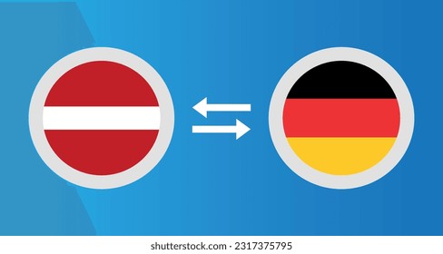 round icons with Latvia and Germany flag exchange rate concept graphic element Illustration template design
