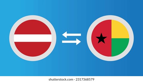 round icons with Latvia and Guinea-Bissau flag exchange rate concept graphic element Illustration template design
