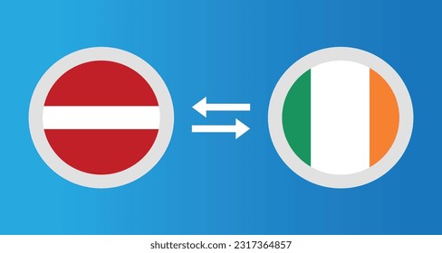 round icons with Latvia and Ireland flag exchange rate concept graphic element Illustration template design
