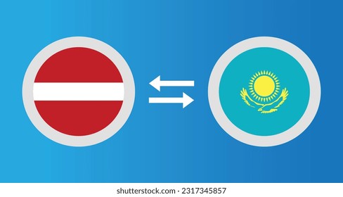 round icons with Latvia and Kazakhstan flag exchange rate concept graphic element Illustration template design
