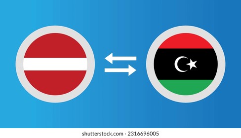 Rundsymbole mit Lettland und Libyen Flaggenwechselkurs Konzept Grafik-Element Illustration Vorlage Design
