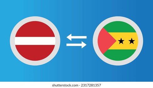 round icons with Latvia and Sao Tome and Principe flag exchange rate concept graphic element Illustration template design
