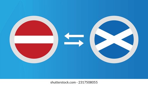 round icons with Latvia and Scotland flag exchange rate concept graphic element Illustration template design
