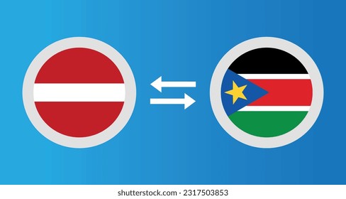 round icons with Latvia and South Sudan flag exchange rate concept graphic element Illustration template design
