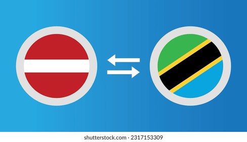 round icons with Latvia and Tanzania flag exchange rate concept graphic element Illustration template design
