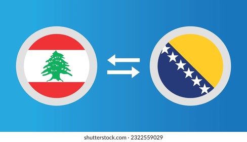 round icons with Lebanon and Bosnia and Herzegovina flag exchange rate concept graphic element Illustration template design
