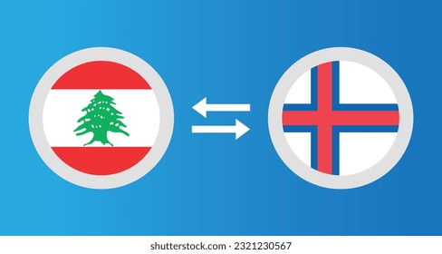round icons with Lebanon and Faroe Islands flag exchange rate concept graphic element Illustration template design
