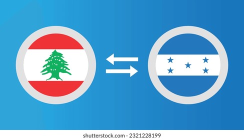round icons with Lebanon and Honduras flag exchange rate concept graphic element Illustration template design
