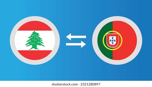 round icons with Lebanon and Portugal flag exchange rate concept graphic element Illustration template design
