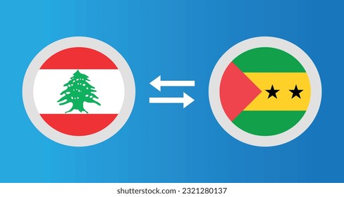 round icons with Lebanon and Sao Tome and Principe flag exchange rate concept graphic element Illustration template design
