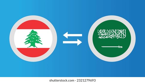 round icons with Lebanon and Saudi Arabia flag exchange rate concept graphic element Illustration template design
