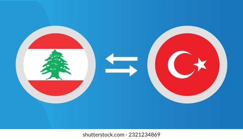 round icons with Lebanon and Turkey flag exchange rate concept graphic element Illustration template design

