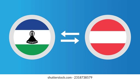 round icons with Lesotho and Austria flag exchange rate concept graphic element Illustration template design
