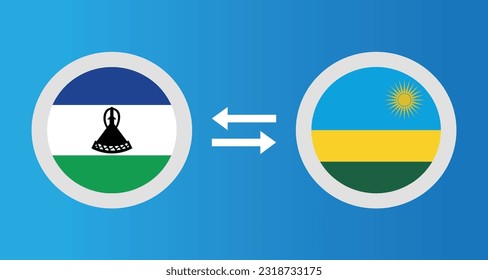 round icons with Lesotho and Rwanda flag exchange rate concept graphic element Illustration template design
