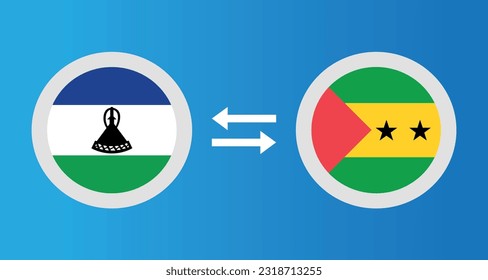round icons with Lesotho and Sao Tome and Principe flag exchange rate concept graphic element Illustration template design
