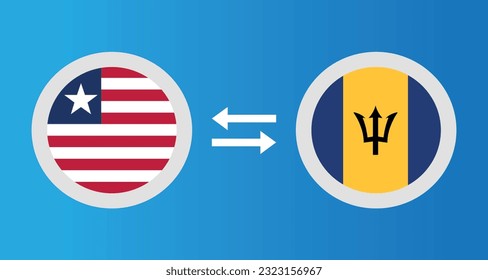 round icons with Liberia and Barbados flag exchange rate concept graphic element Illustration template design
