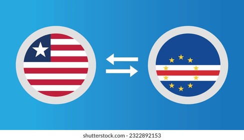 round icons with Liberia and Cape Verde flag exchange rate concept graphic element Illustration template design
