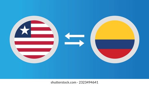 round icons with Liberia and Colombia flag exchange rate concept graphic element Illustration template design
