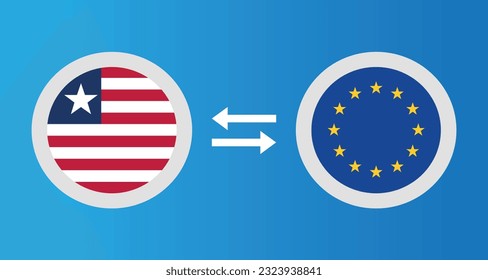 round icons with Liberia and European Union flag exchange rate concept graphic element Illustration template design
