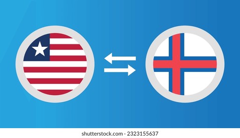 round icons with Liberia and Faroe Islands flag exchange rate concept graphic element Illustration template design
