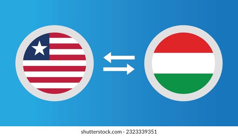 round icons with Liberia and Hungary flag exchange rate concept graphic element Illustration template design
