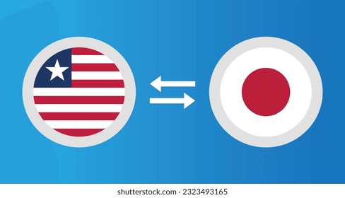 round icons with Liberia and Japan flag exchange rate concept graphic element Illustration template design
