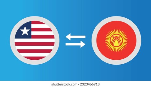 round icons with Liberia and Kyrgyzstan flag exchange rate concept graphic element Illustration template design
