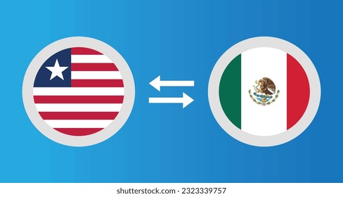 round icons with Liberia and Mexico flag exchange rate concept graphic element Illustration template design
