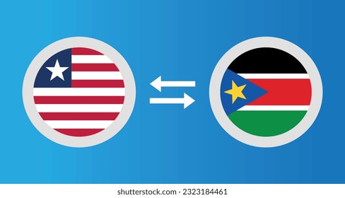 round icons with Liberia and South Sudan flag exchange rate concept graphic element Illustration template design

