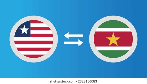 round icons with Liberia and Suriname flag exchange rate concept graphic element Illustration template design
