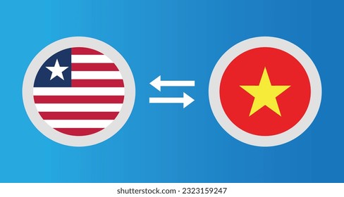 round icons with Liberia and Vietnam flag exchange rate concept graphic element Illustration template design
