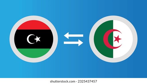 round icons with Libya and Algeria flag exchange rate concept graphic element Illustration template design

