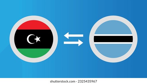 Rundsymbole mit Libyen und Botsuana Flaggenwechselkurs Konzept Grafikelement Illustration Vorlage Design
